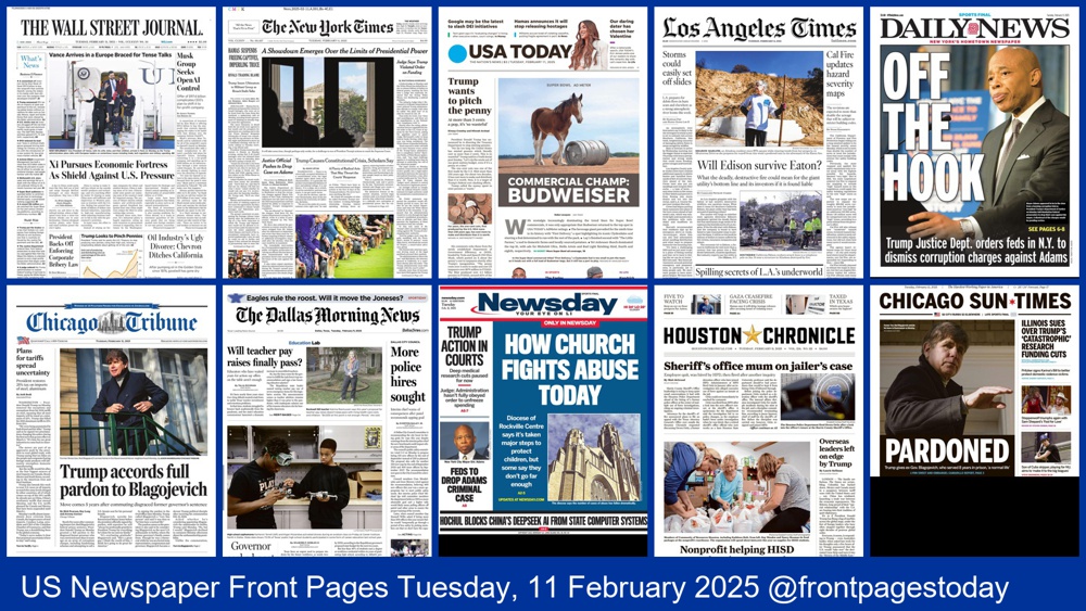 US newspaper front pages