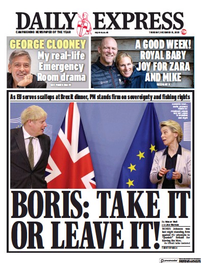 Daily Express Newspaper Front Page (UK) for 10 December 2020