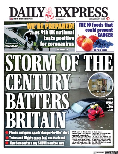 Daily Express Newspaper Front Page (UK) for 10 February 2020