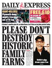 Daily Express front page for 10 February 2025