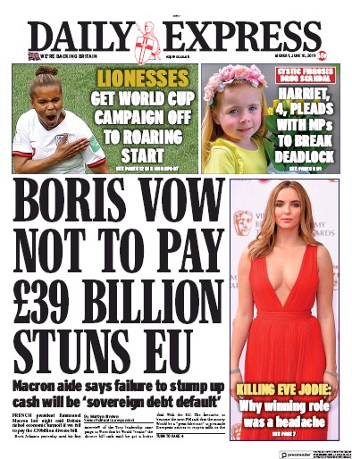 Daily Express Newspaper Front Page (UK) for 10 June 2019