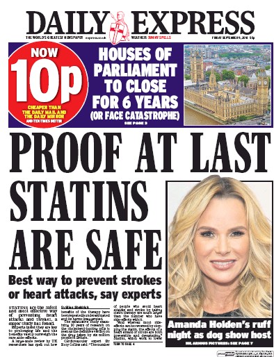 Daily Express Newspaper Front Page (UK) for 10 September 2016