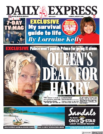 Daily Express Newspaper Front Page (UK) for 11 January 2020