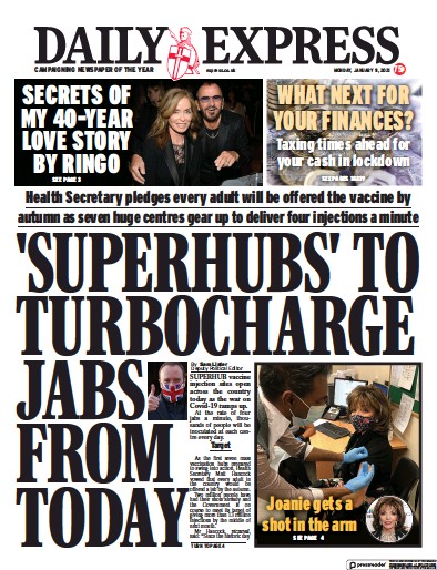 Daily Express Newspaper Front Page (UK) for 11 January 2021