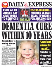 Daily Express (UK) Newspaper Front Page for 11 February 2015