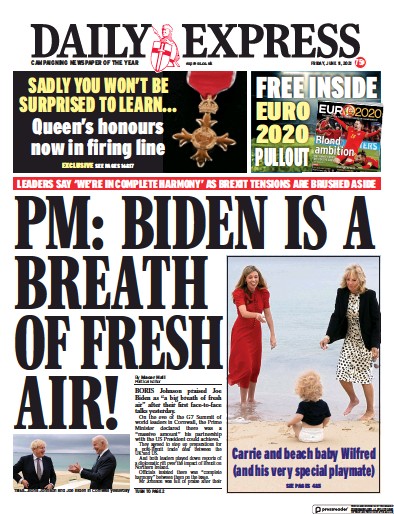 Daily Express Newspaper Front Page (UK) for 11 June 2021