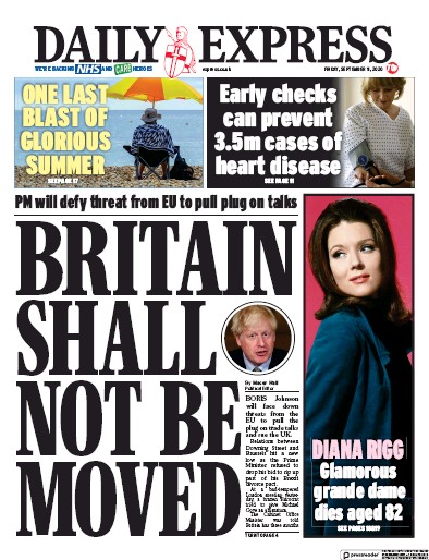 Daily Express Newspaper Front Page (UK) for 11 September 2020