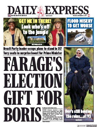 Daily Express Newspaper Front Page (UK) for 12 November 2019