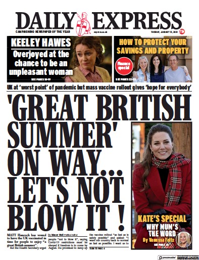 Daily Express Newspaper Front Page (UK) for 12 January 2021