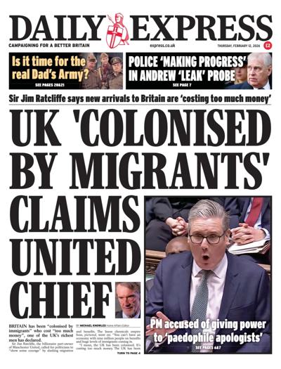 Daily Express Newspaper Front Page (UK) for 12 February 2026
