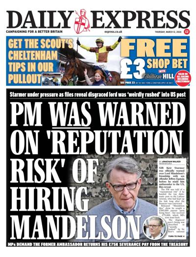 Daily Express Newspaper Front Page (UK) for 12 March 2026