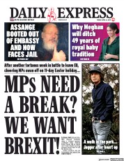 Daily Express (UK) Newspaper Front Page for 12 April 2019