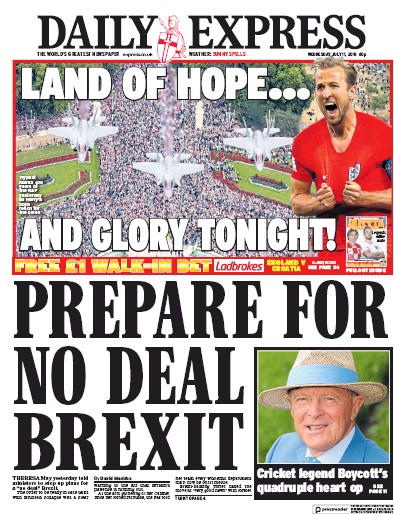 Daily Express Newspaper Front Page (UK) for 12 July 2018