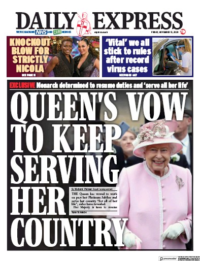 Daily Express Newspaper Front Page (UK) for 13 November 2020