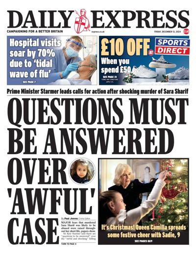 Daily Express Newspaper Front Page (UK) for 13 December 2024