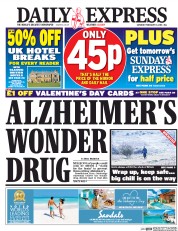 Daily Express (UK) Newspaper Front Page for 13 February 2016