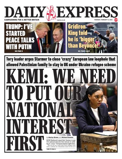 Daily Express Newspaper Front Page (UK) for 13 February 2025