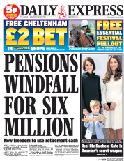 Daily Express (UK) Newspaper Front Page for 13 March 2015