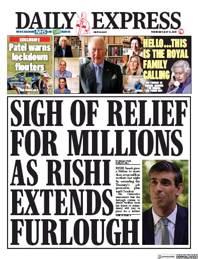 Daily Express Newspaper Front Page (UK) for 13 May 2020