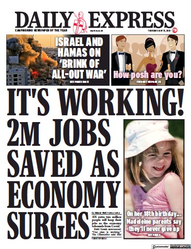 Daily Express Newspaper Front Page (UK) for 13 May 2021