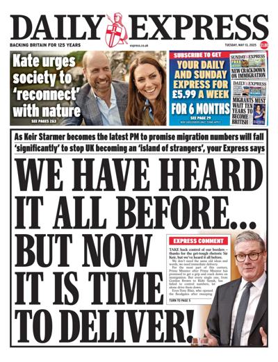Daily Express Newspaper Front Page (UK) for 13 May 2025