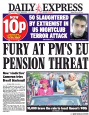 Daily Express (UK) Newspaper Front Page for 13 June 2016