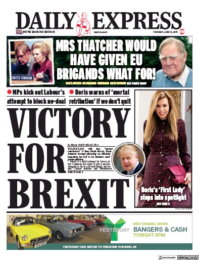 Daily Express Newspaper Front Page (UK) for 13 June 2019