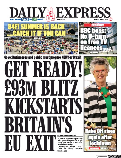 Daily Express Newspaper Front Page (UK) for 13 July 2020