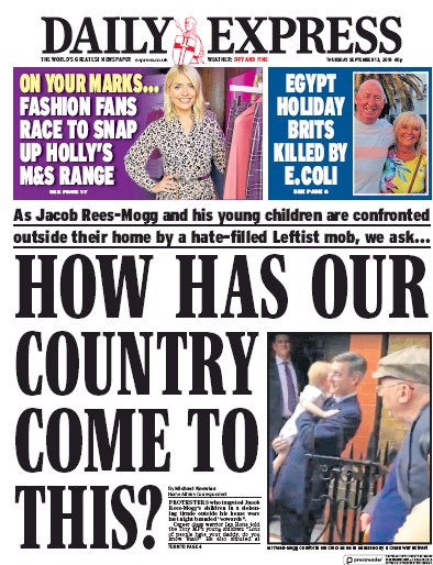 Daily Express Newspaper Front Page (UK) for 13 September 2018