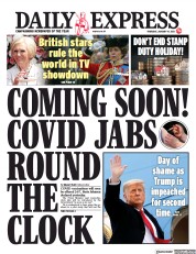 Daily Express (UK) Newspaper Front Page for 14 January 2021