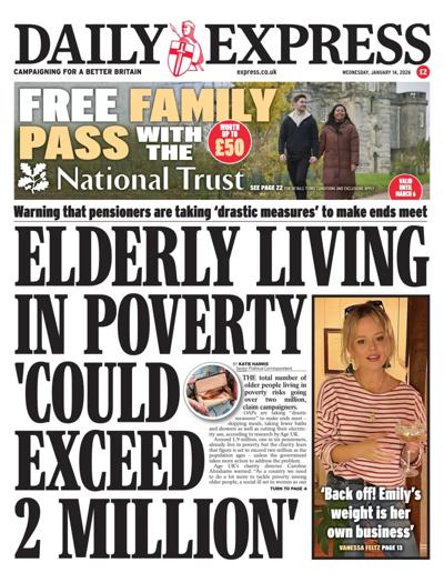Daily Express Newspaper Front Page (UK) for 14 January 2026