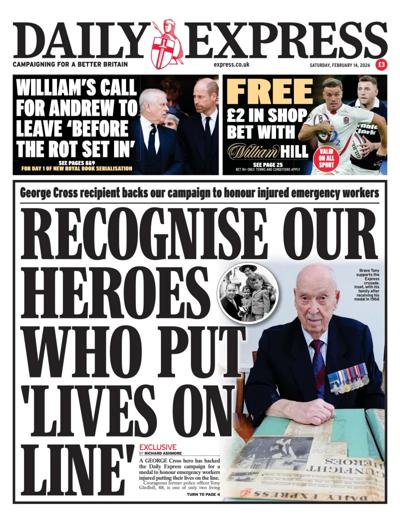 Daily Express Newspaper Front Page (UK) for 14 February 2026