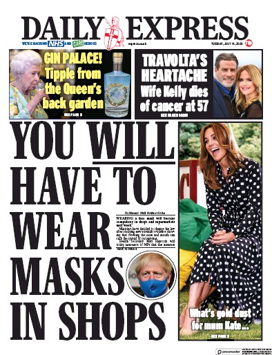 Daily Express Newspaper Front Page (UK) for 14 July 2020