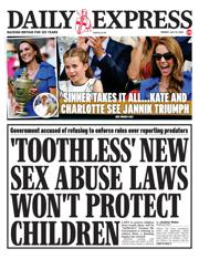 Daily Express front page for 14 July 2025