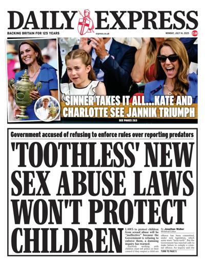 Daily Express Newspaper Front Page (UK) for 14 July 2025