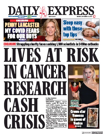 Daily Express Newspaper Front Page (UK) for 14 September 2020