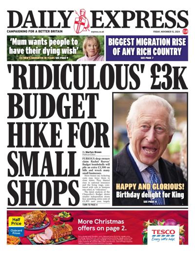 Daily Express Newspaper Front Page (UK) for 15 November 2024