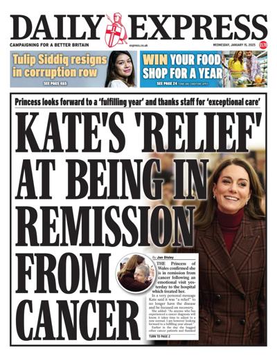 Daily Express Newspaper Front Page (UK) for 15 January 2025