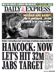 Daily Express (UK) Newspaper Front Page for 15 February 2021