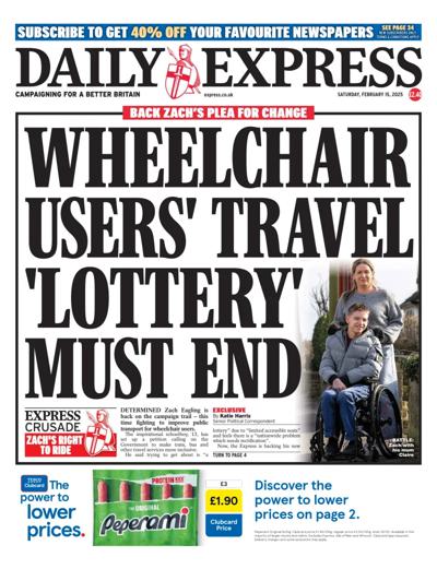 Daily Express Newspaper Front Page (UK) for 15 February 2025