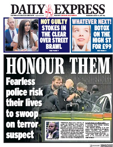 Daily Express Newspaper Front Page (UK) for 15 August 2018