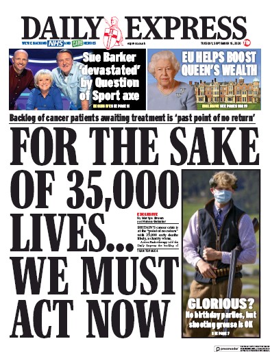 Daily Express Newspaper Front Page (UK) for 15 September 2020