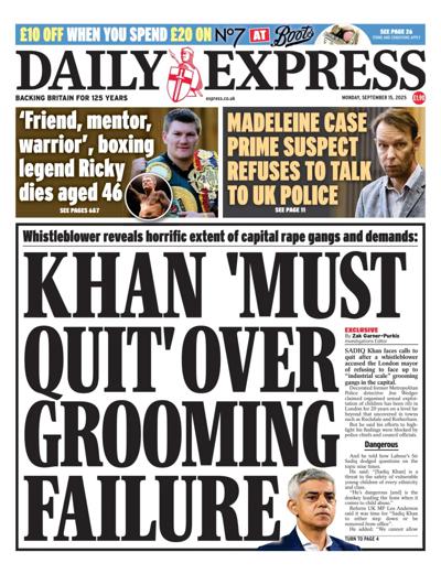 Daily Express Newspaper Front Page (UK) for 15 September 2025