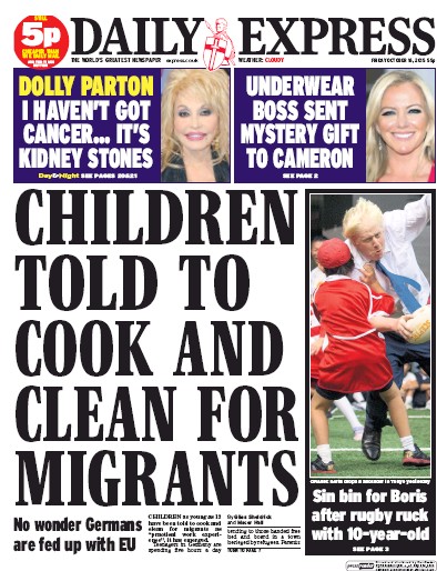 Daily Express Newspaper Front Page (UK) for 16 October 2015