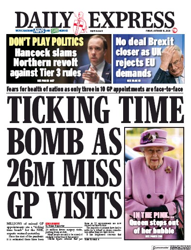 Daily Express Newspaper Front Page (UK) for 16 October 2020