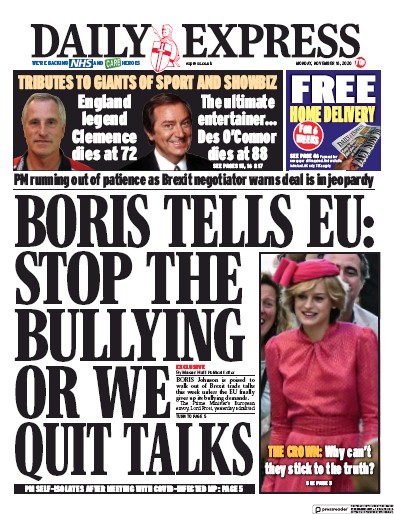 Daily Express Newspaper Front Page (UK) for 16 November 2020