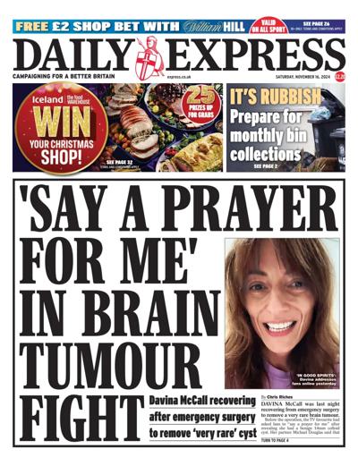 Daily Express Newspaper Front Page (UK) for 16 November 2024