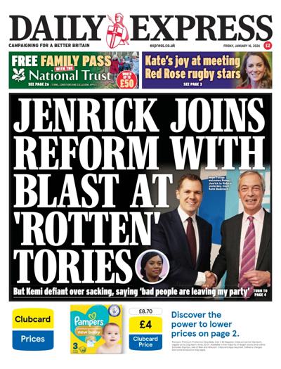 Daily Express Newspaper Front Page (UK) for 16 January 2026
