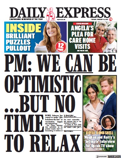 Daily Express Newspaper Front Page (UK) for 16 February 2021