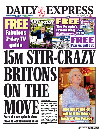 Daily Express Newspaper Front Page (UK) for 16 May 2020